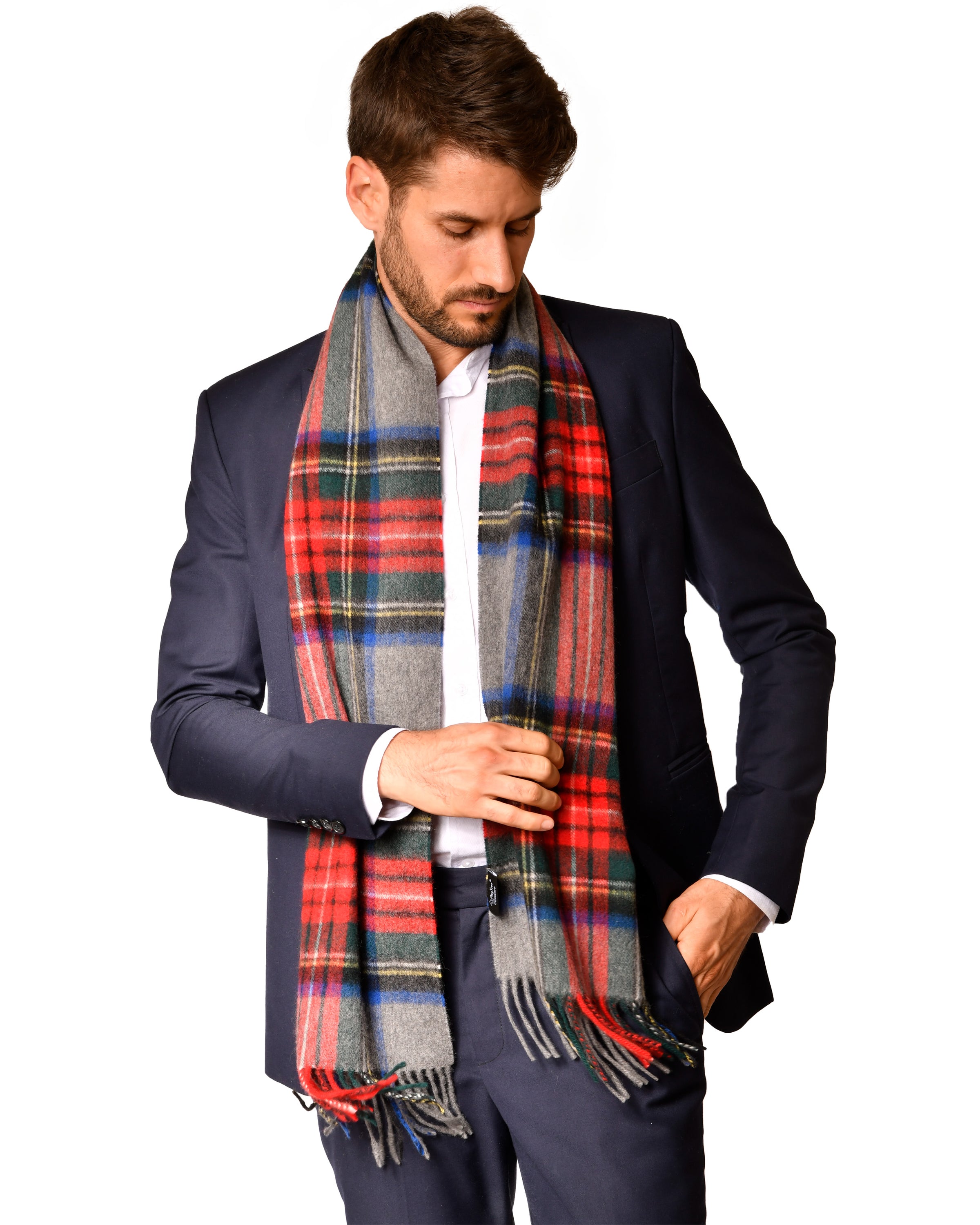 Cashmere scarf tartan red gray