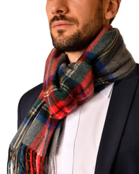 Cashmere scarf tartan red gray
