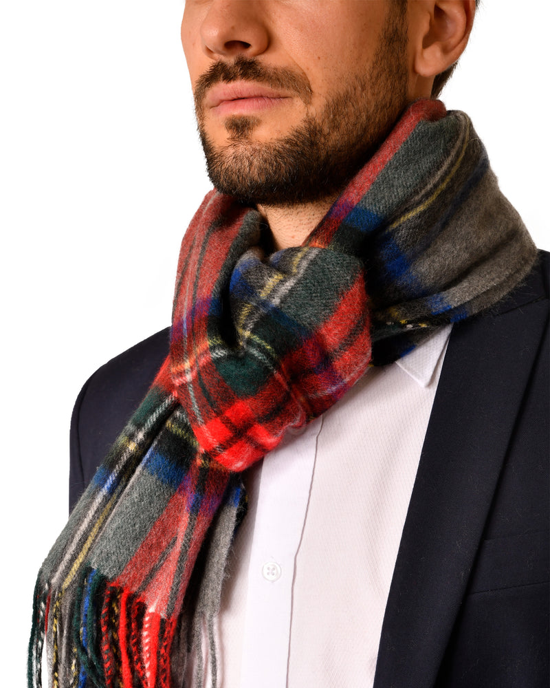 Cashmere scarf tartan red gray