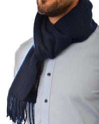 Echarpe 100% cachemire, 180 x 30, tissée, uni bleu marine