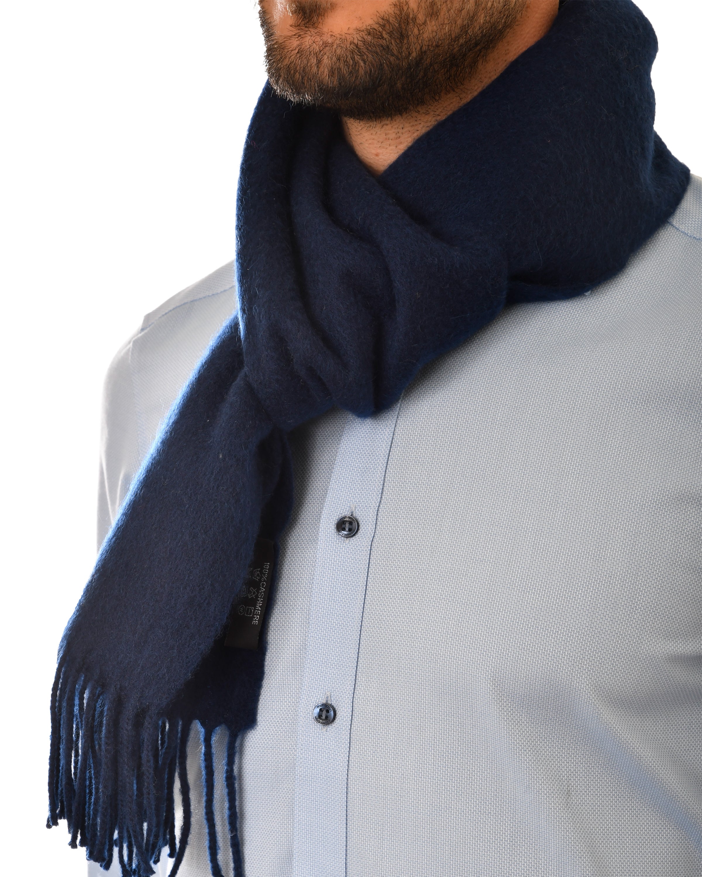 Echarpe 100% cachemire, 180 x 30, tissée, uni bleu marine
