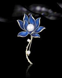 MayTree Brosche "Lotus und Perle", blau