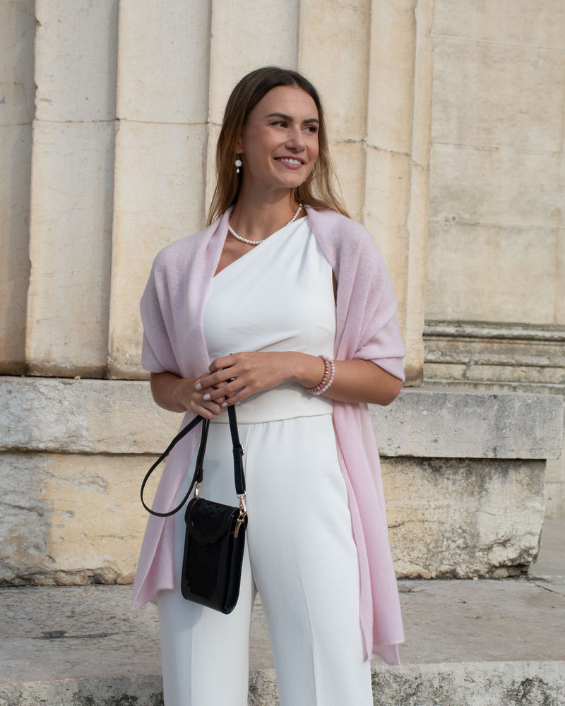 Shoulder bag cowhide leather silk black