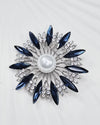 "Summer blossom" brooch, blue with rhinestones and a decorative pearl
