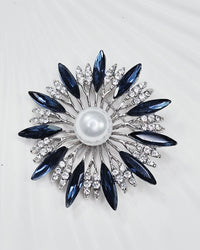 "Summer blossom" brooch, blue with rhinestones and a decorative pearl
