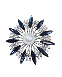 "Summer blossom" brooch, blue with rhinestones and a decorative pearl