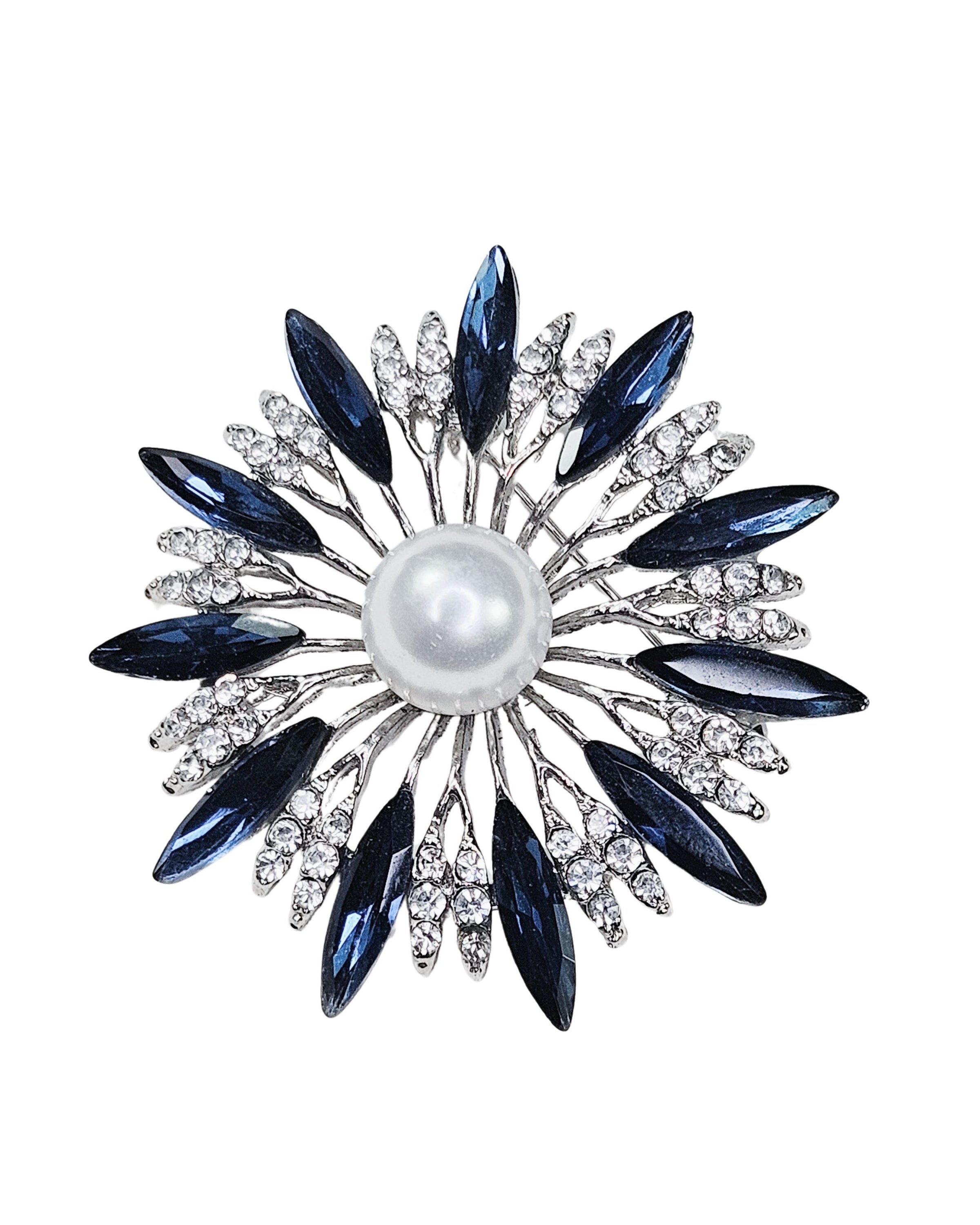 "Summer blossom" brooch, blue with rhinestones and a decorative pearl