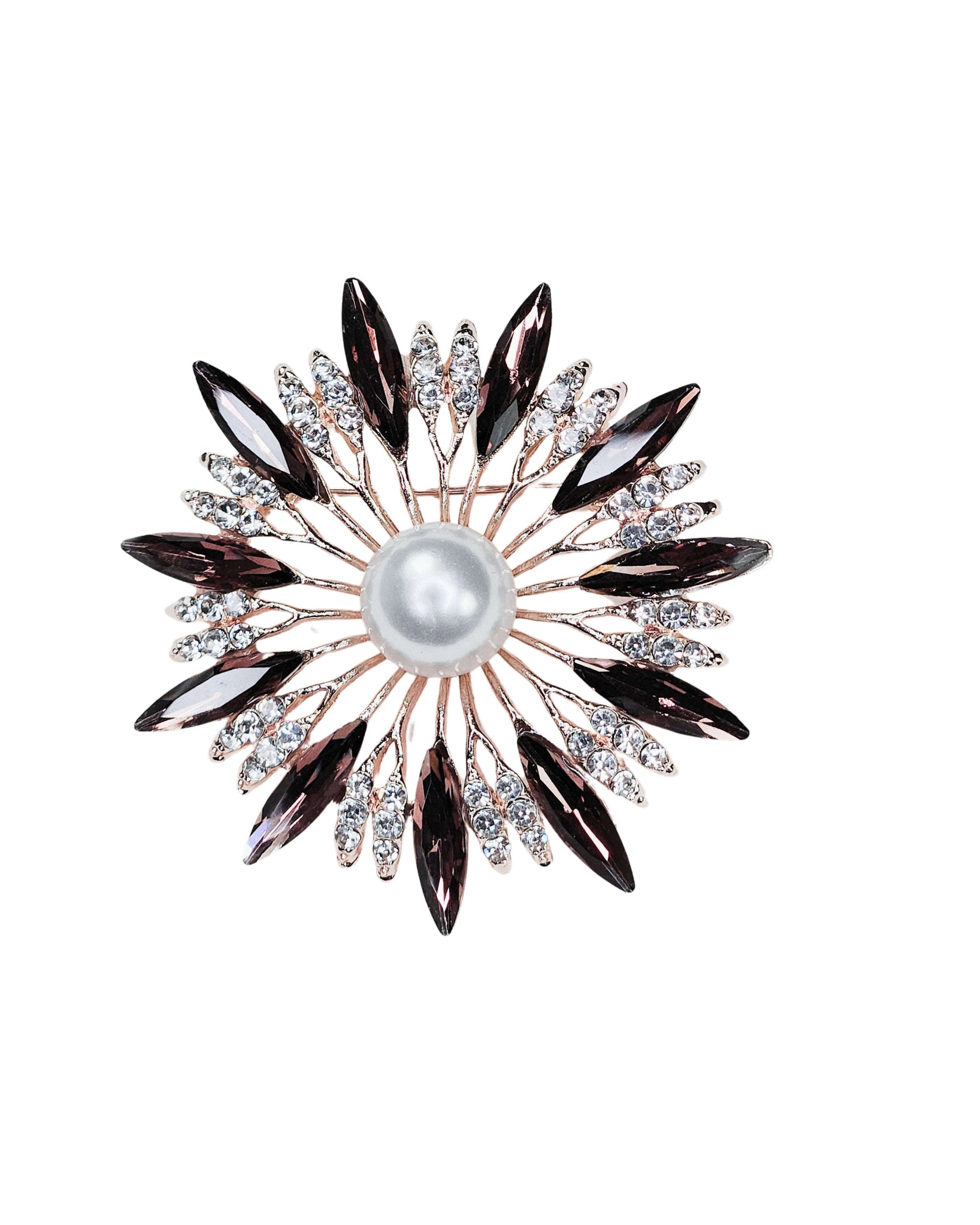 "Summer blossom" brooch, pink with rhinestones and a decorative pearl