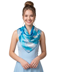 Seidentuch Premium quadratisch 86x86cm handrolliert, Rosentuscherei Ocean blue