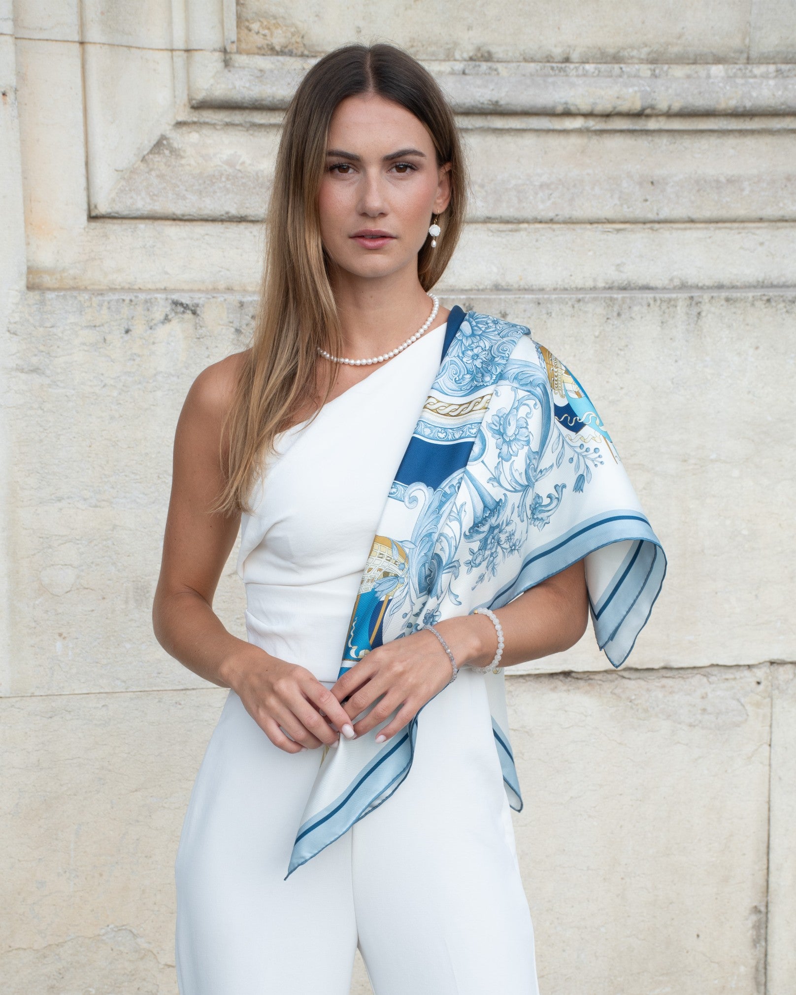 Silk scarf Premium with hand-rolled edge square 86x86, Maritime Baroque