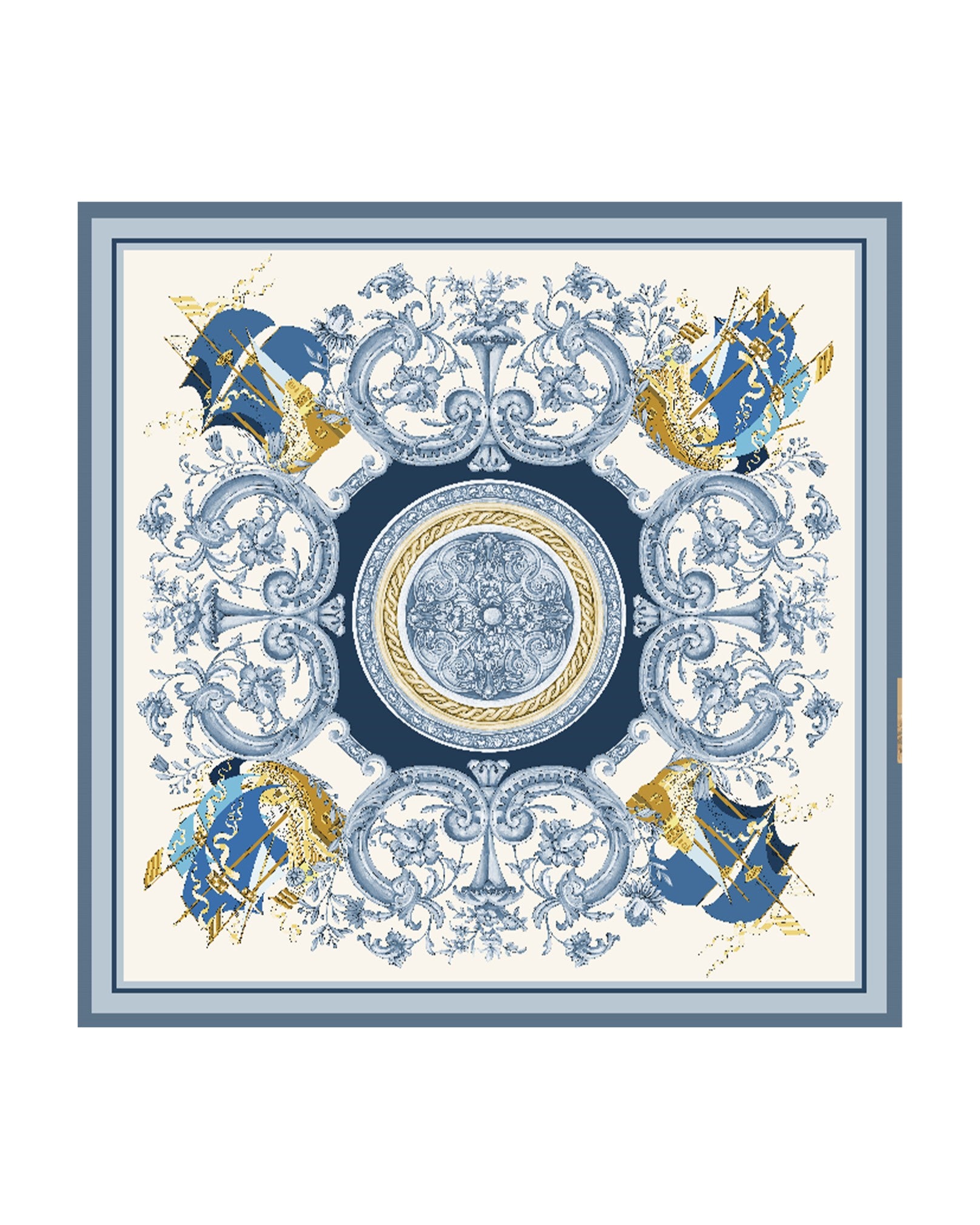 Silk scarf Premium with hand-rolled edge square 86x86, Maritime Baroque
