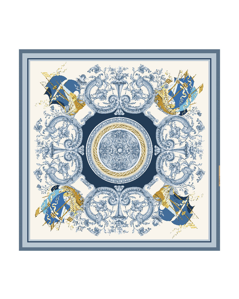Silk scarf Premium with hand-rolled edge square 86x86, Maritime Baroque
