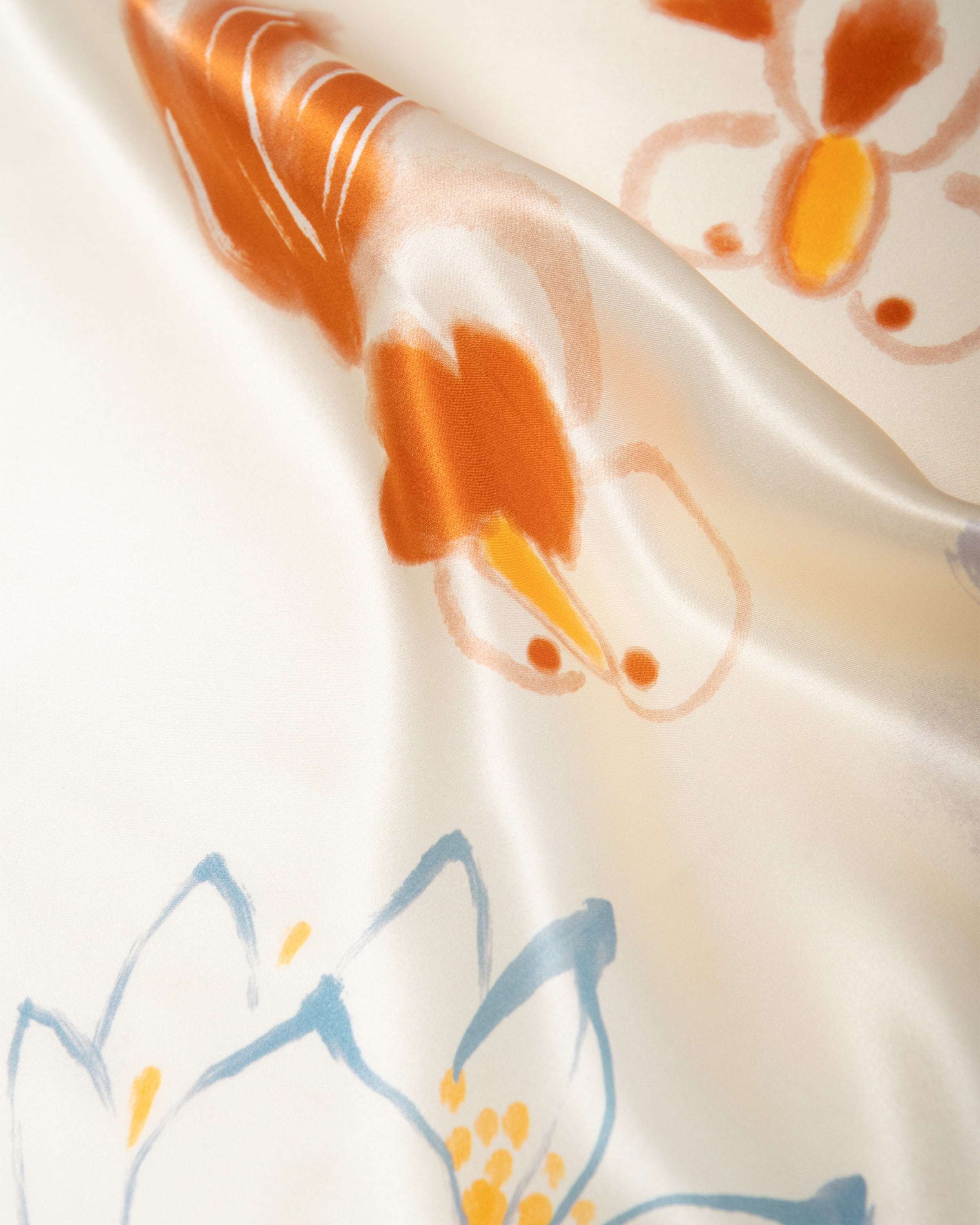 Silk scarf premium square lotus and goldfish 53x53
