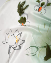 Silk scarf premium square lotus and goldfish 53x53