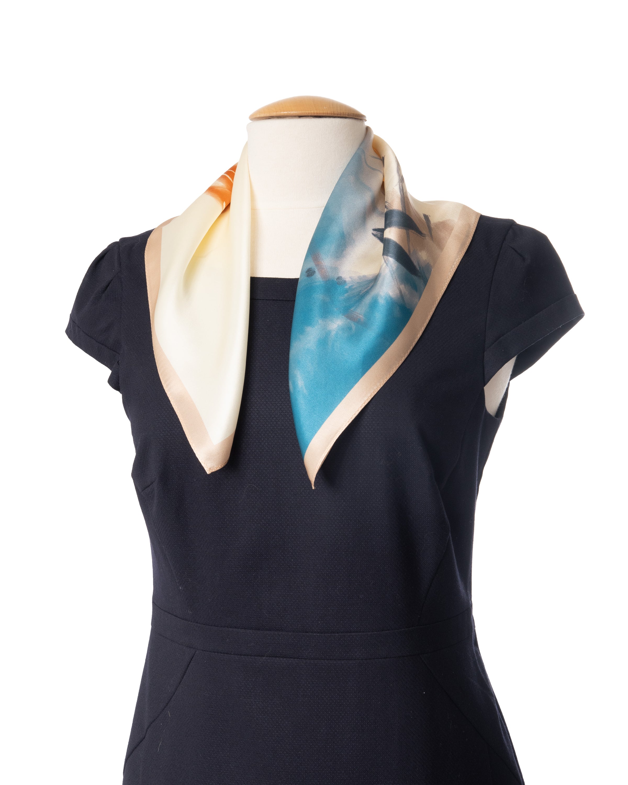 Silk scarf premium square lotus and goldfish 53x53