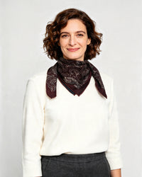 Silk scarf wool and silk square 64x64cm, paisley wine red double-sided