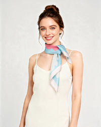 Silk scarf premium twill silk square 64x64cm, meadow flowers sky blue