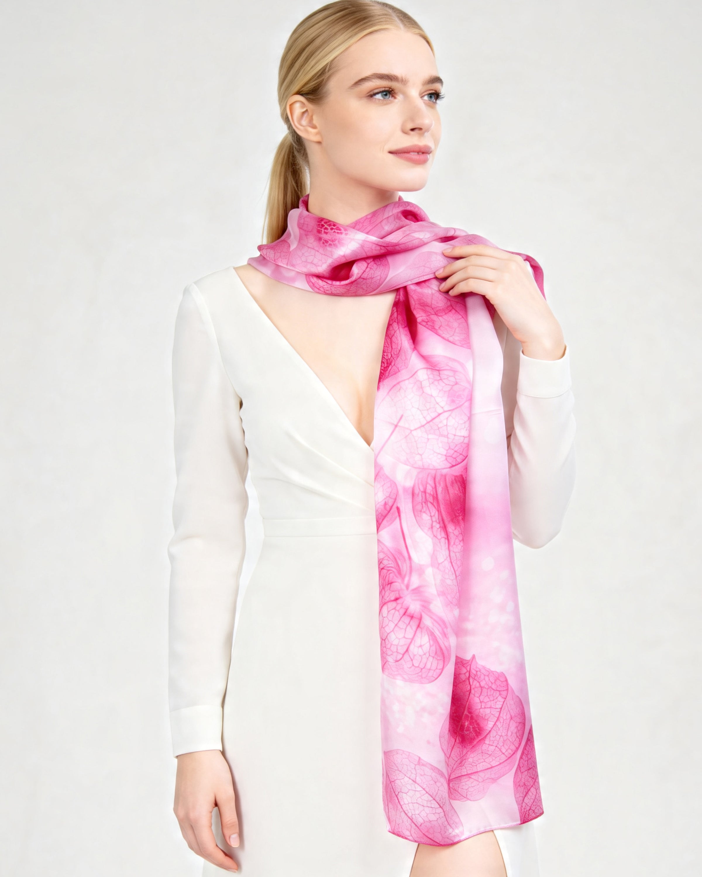 Silk scarf Physalis pink 55 x 175 cm