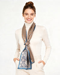 Silk scarf, double-sided, paisley blue, 16 x 145 cm