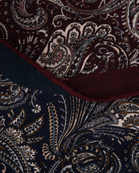 Silk scarf wool and silk square 64x64cm, paisley wine red double-sided
