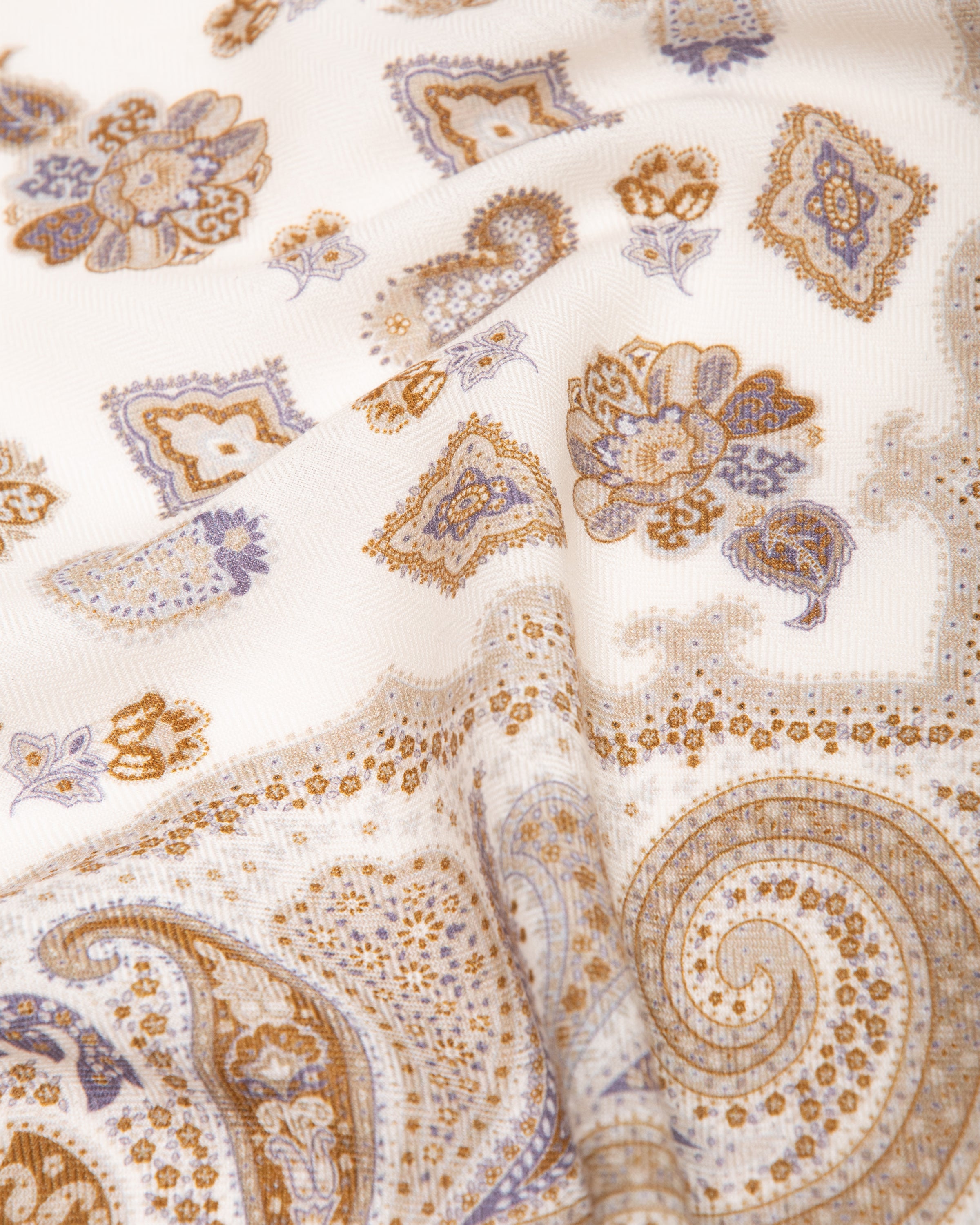 Seidentuch Wolle und Seide quadratisch  64x64cm, Paisley beige