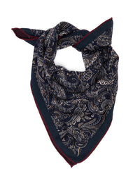 Silk scarf wool and silk square 64x64cm, paisley wine red double-sided