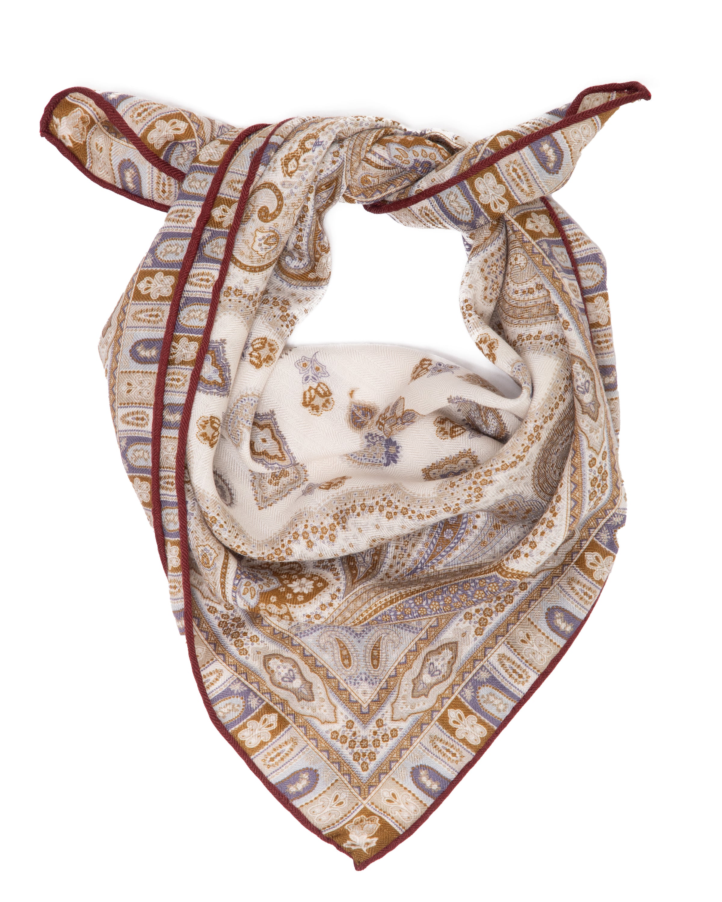 Seidentuch Wolle und Seide quadratisch  64x64cm, Paisley beige