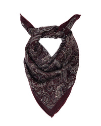 Silk scarf wool and silk square 64x64cm, paisley wine red double-sided