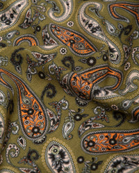 Silk scarf wool and silk square 64x64cm, paisley olive