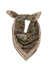 Silk scarf wool and silk square 64x64cm, paisley olive