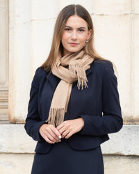 Echarpe 100% cachemire, 180 x 30, tissée, uni camel