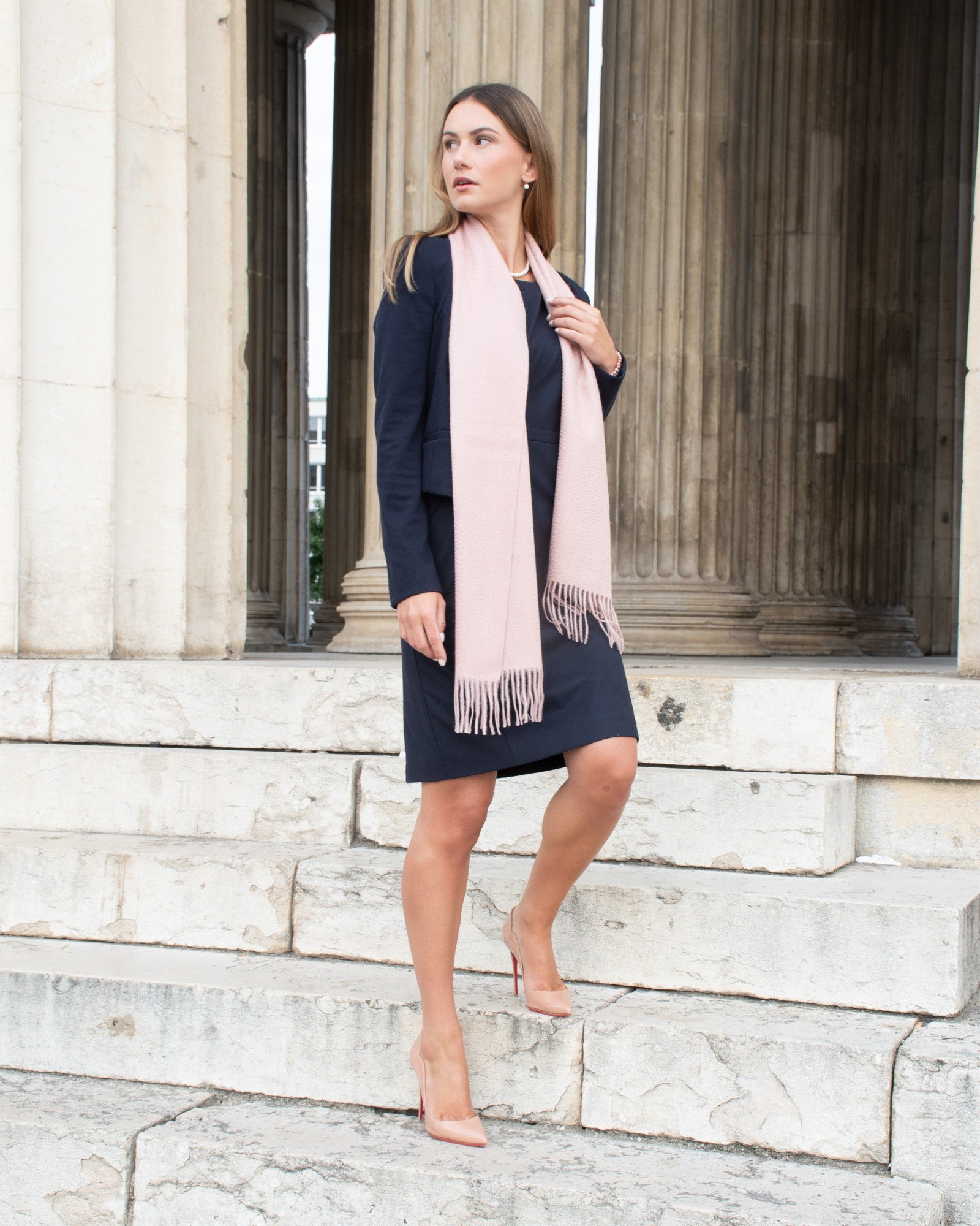 Echarpe 100% cachemire, 180 x 30, tissée, uni rose