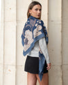 Large fashion scarf Cashmere Feeling 130x130cm Floral blue