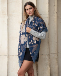 Large fashion scarf Cashmere Feeling 130x130cm Floral blue