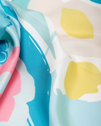 Seidentuch Premium Twill-Seide quadratisch 64x64cm, Wiesenblumen himmelblau