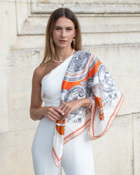 Silk scarf Premium with hand-rolled edge square 86x86, Maritime Baroque