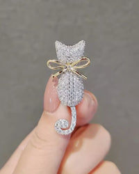 MayTree Brosche "Katze mit Schleife", mit Strass