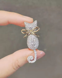 MayTree Brosche "Katze mit Schleife", mit Strass