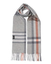 Écharpe cachemire tartan gris blanc marron