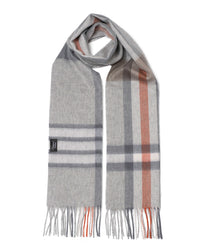Écharpe cachemire tartan gris blanc marron