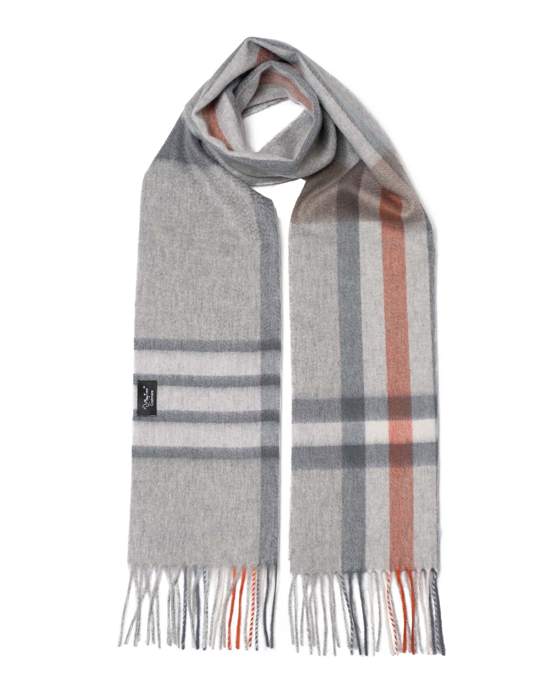 Écharpe cachemire tartan gris blanc marron