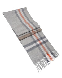Écharpe cachemire tartan gris blanc marron
