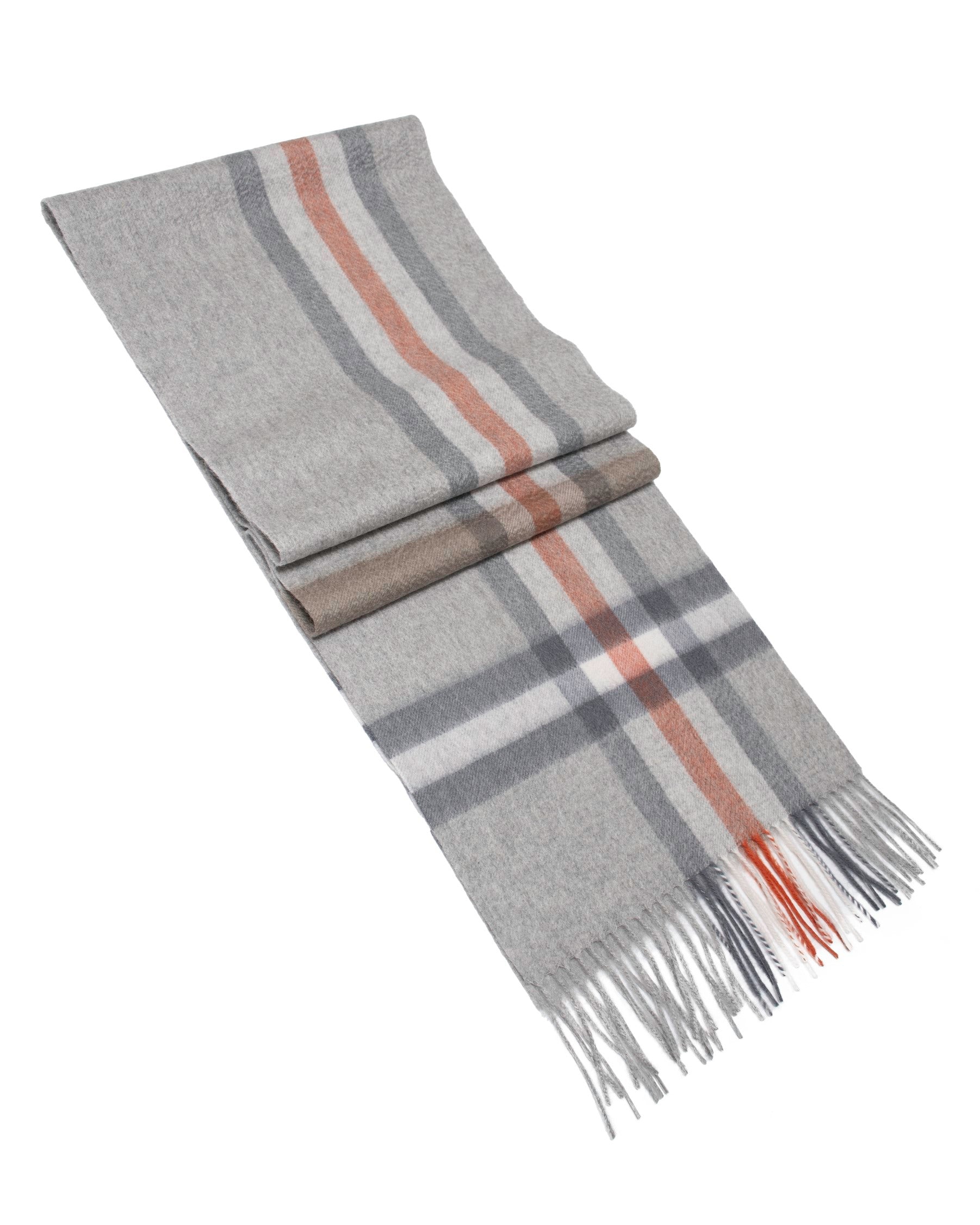 Écharpe cachemire tartan gris blanc marron