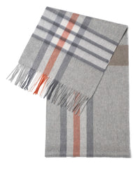 Écharpe cachemire tartan gris blanc marron