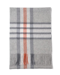 Écharpe cachemire tartan gris blanc marron