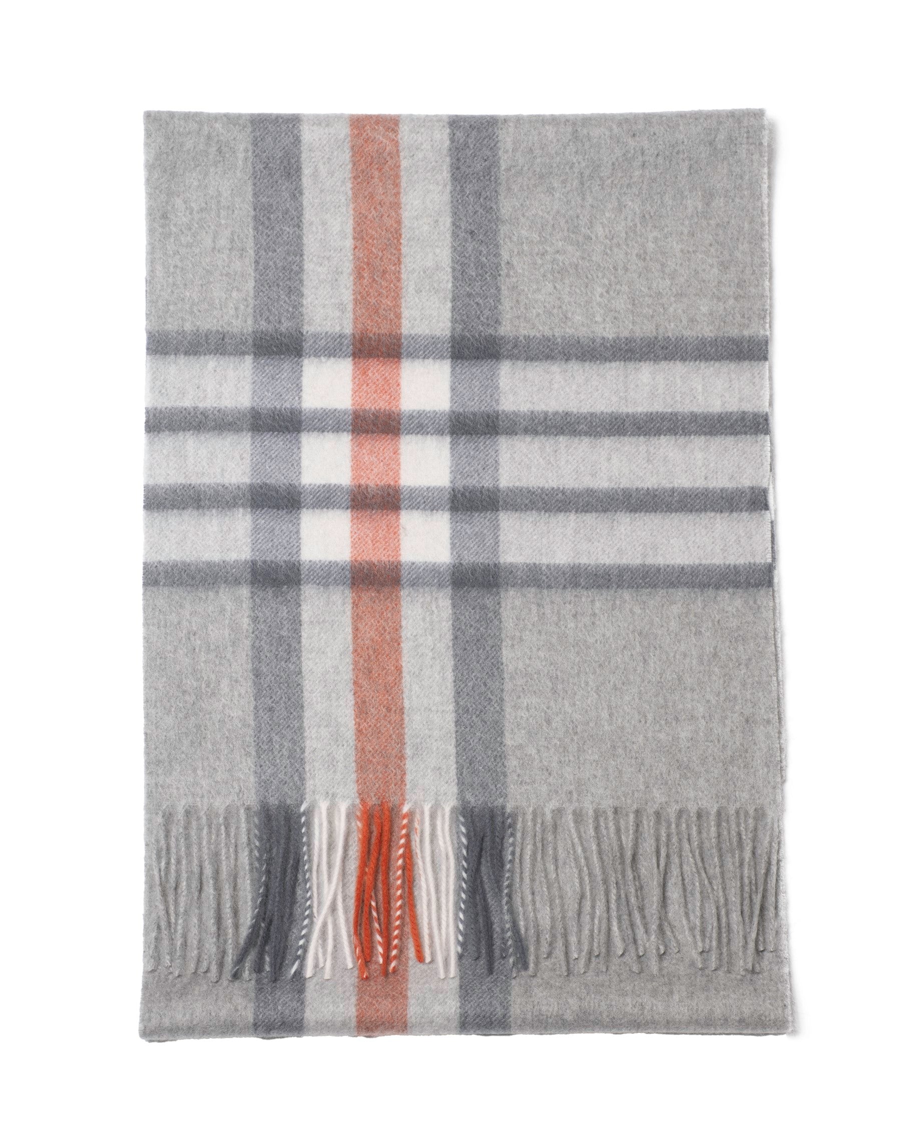 Écharpe cachemire tartan gris blanc marron
