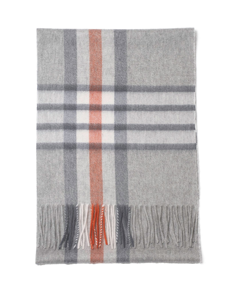 Écharpe cachemire tartan gris blanc marron