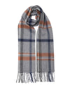 Écharpe cachemire tartan gris blanc bleu