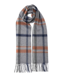 Écharpe cachemire tartan gris blanc bleu