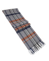 Écharpe cachemire tartan gris blanc bleu